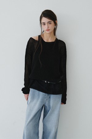 LINEN LONG SLEEVE KNIT TOP_BLACK
