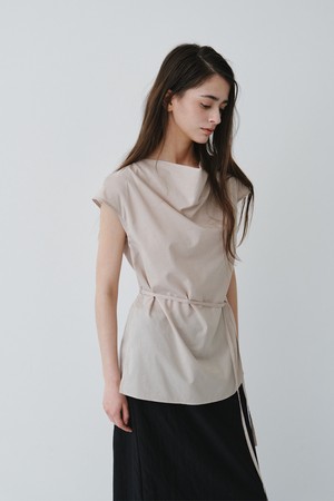BACK BUTTON COWL BLOUSE TOP_BEIGE
