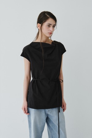 BACK BUTTON COWL BLOUSE TOP_BLACK