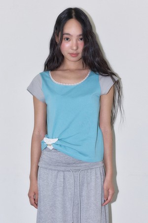 [26SUEMMER]	LACE COLOR POINT T-SHIRT (BLUE)