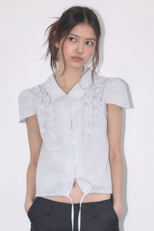 [26MID] FRILL MIXED BLOUSE (LIGHT BLUE)
