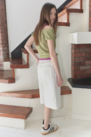 [26MID] RIVET MIXED BERMUDA PANTS (WHITE)