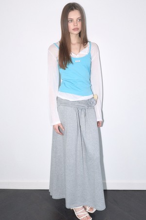 [26MID] SHIRRING JERSEY MAXI SKIRT (MELANGE)