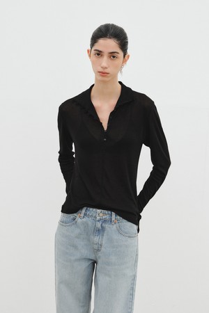 BUTTON-DOWN TURTLENECK TOP_BLACK
