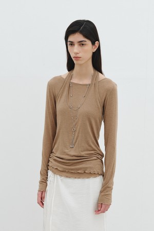 LAYERED HALTER JERSEY TOP_KHAKI BROWN