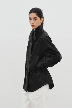 VEGAN LEATHER FUNNEL-NECK JACKET_BLACK