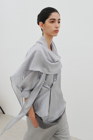 SCARF TIE BLOUSE_SMOKE BLUE