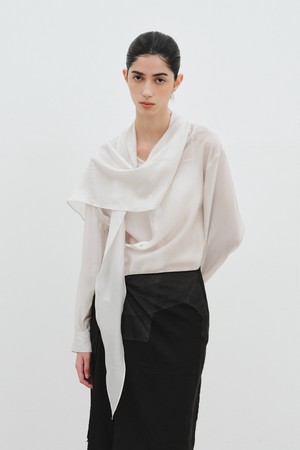 SCARF TIE BLOUSE_LIGHT GREY