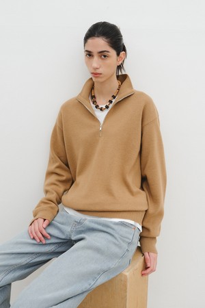 WOOL HALF ZIP-UP KNIT_CAMEL