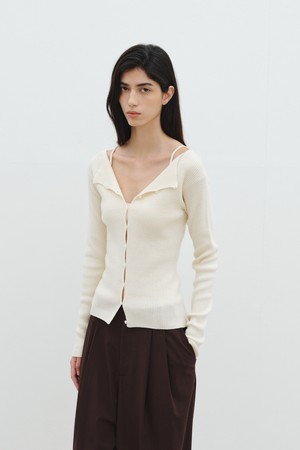 BOAT NECK BUTTON CARDIGAN_OFF WHITE