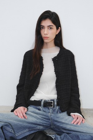 TWEED KNIT CARDIGAN_BLACK