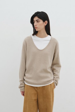 CASHMERE BLEND U-NECK KNIT_BEIGE