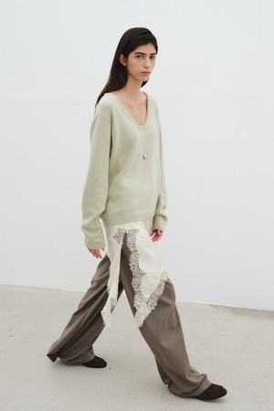 CASHMERE BLEND U-NECK KNIT_LIGHT GREEN