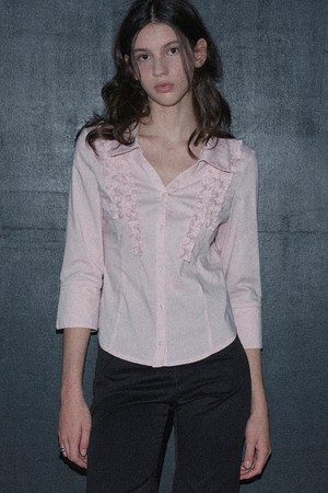 [26FW] FRILL OPEN COLLAR SHIRT (PINK)