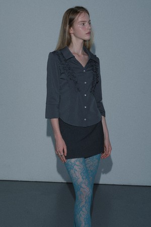 [26FW] FRILL OPEN COLLAR SHIRT (CHARCOAL)