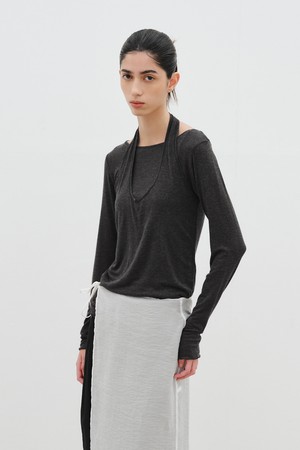 LAYERED HALTER JERSEY TOP_CHARCOAL