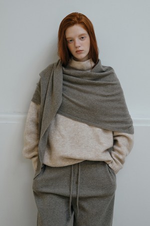 WOOL CASHMERE SHAWL MUFFLER_KHAKI BROWN