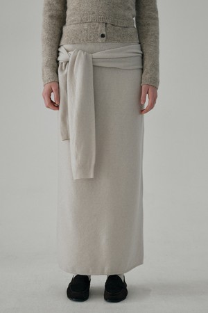 CASHMERE BLEND SLEEVE TIED SKIRT_ECRU