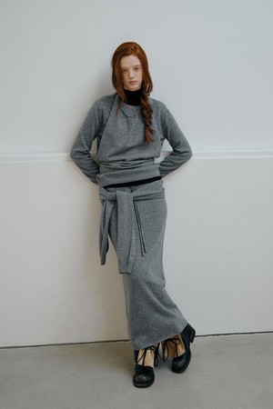 CASHMERE BLEND SLEEVE TIED SKIRT_GREY