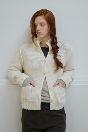 BUTTON COLLAR KNIT CARDIGAN_OFF WHITE