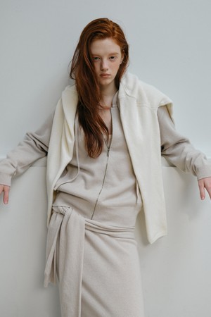 CASHMERE BLEND HOOD ZIP-UP TOP_ECRU