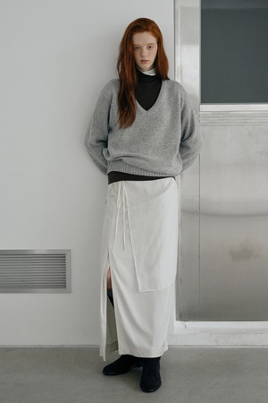 CASHMERE BLEND V-NECK TOP_LIGHT GREY