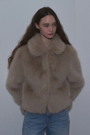 [26WINTER] TWO-WAY COLLAR FUR JACKET (DARK BEIGE)