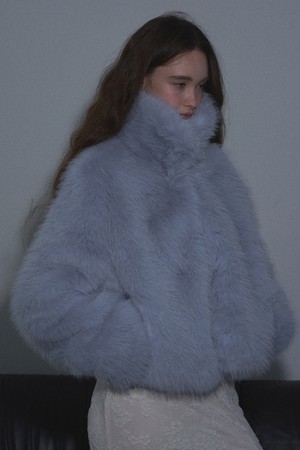 [26WINTER] TWO-WAY COLLAR FUR JACKET (LIGHT BLUE)