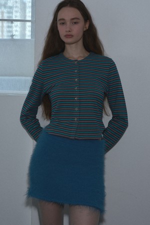 [26WINTER] STRIPE FLEECE CARDIGAN (BLUE)