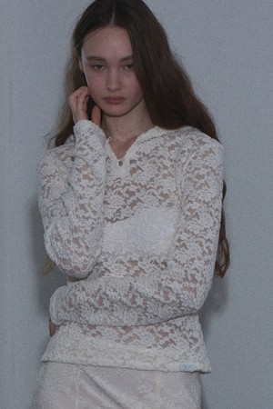 [26WINTER] ROSE LACE HOODED T-SHIRT (CREAM)