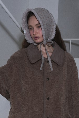 [26WINTER] TEDDY FLORAL EAR MUFF (LIGHT GREY)