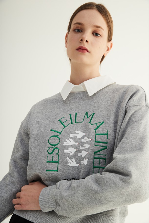 Le Soleil Matinee - 스웻셔츠 - [22FW] Luster Arch Fly Soleil Crop Sweat Shirts [Melange Grey]