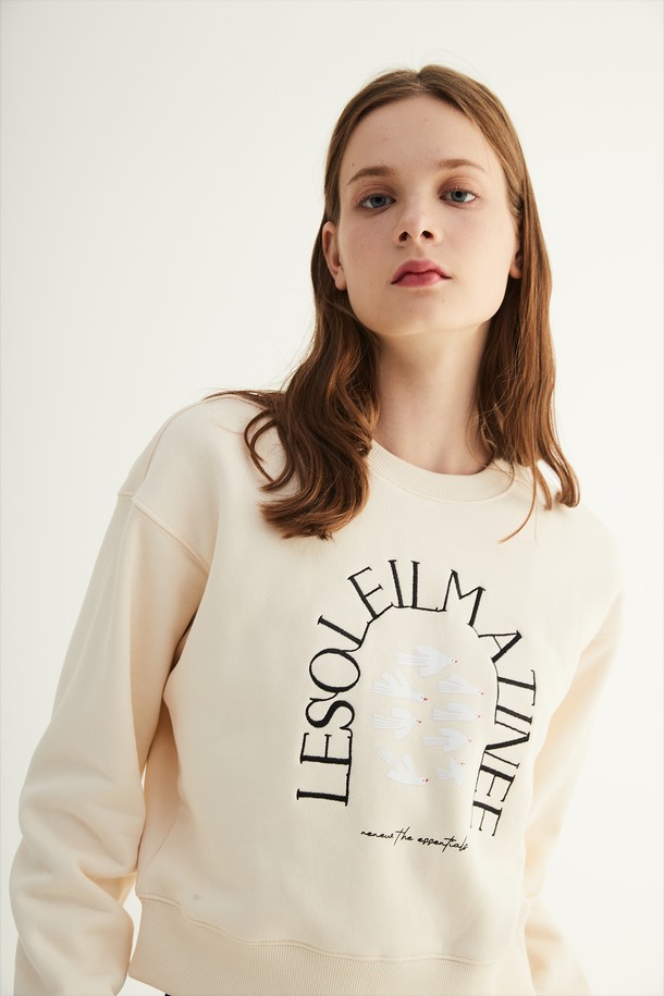 Le Soleil Matinee - 스웻셔츠 - [22FW] Luster Arch Fly Soleil Crop Sweat Shirts [Ivory]