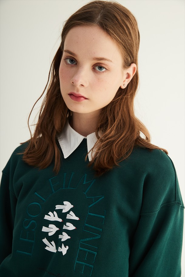 Le Soleil Matinee - 스웻셔츠 - [22FW] Luster Arch Fly Soleil Crop Sweat Shirts [Deep Green]