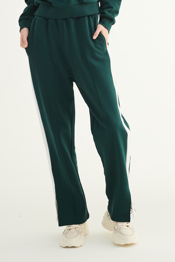 Le Soleil Matinee - 롱/미디팬츠 - [22FW] Luster Soleil Side Line-Slit Pants [Deep Green]