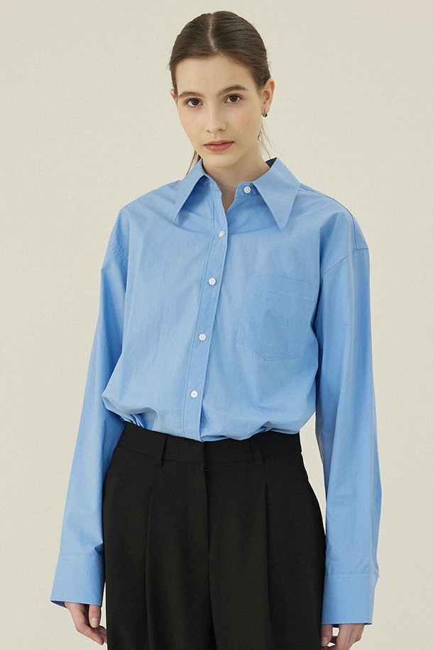 Le Soleil Matinee - 셔츠 - Cotton Wide Collar Semi Over Shirts [SKY BLUE]