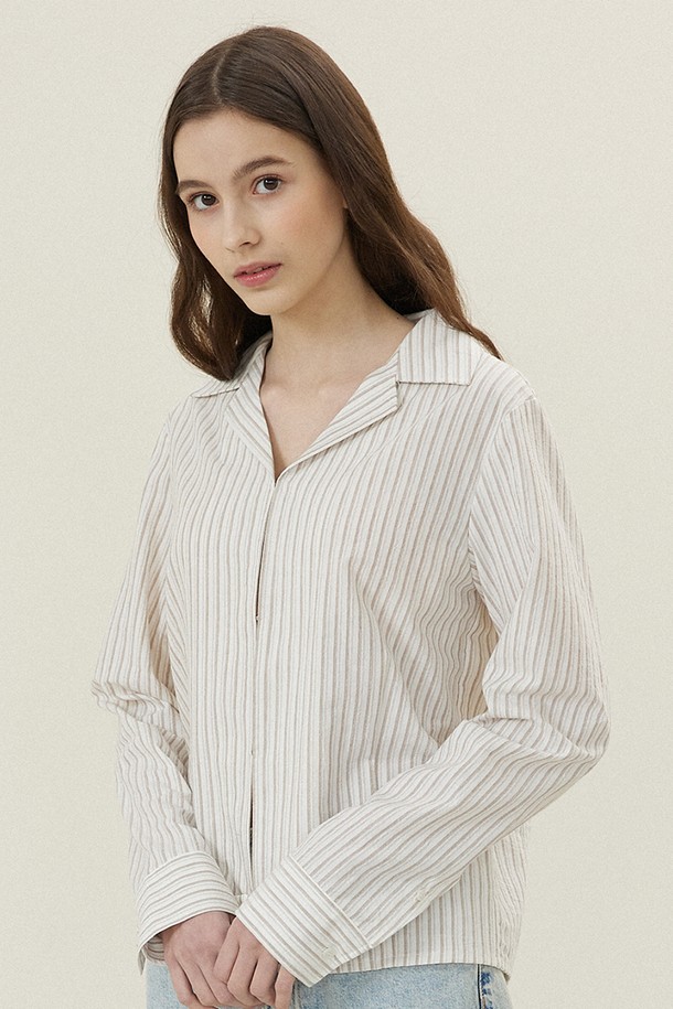 Le Soleil Matinee - 셔츠 - Stripe Open Collar Hook Shirts [BEIGE]