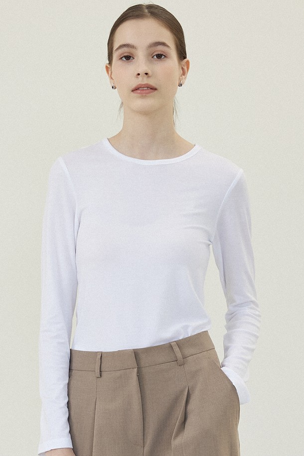 Le Soleil Matinee - 긴소매 티셔츠 - Slim Tencel Span Long Sleeve T-Shirts [OFF WHITE]