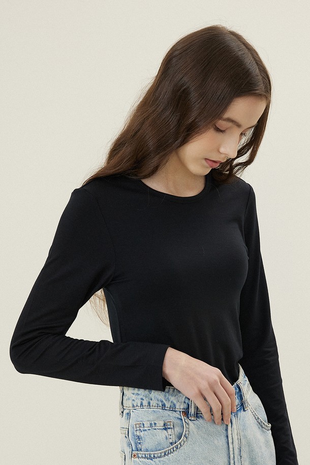 Le Soleil Matinee - 긴소매 티셔츠 - Slim Tencel Span Long Sleeve T-Shirts [BLACK]