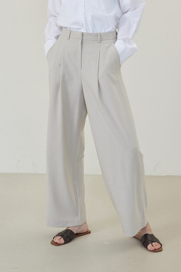 Le Soleil Matinee - 롱/미디팬츠 - Classic One Tuck Wide Span Slacks [GREIGE]