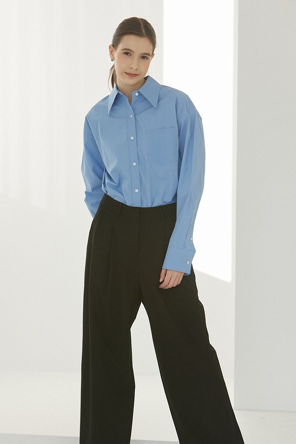 Le Soleil Matinee - 셔츠 - Cotton Wide Collar Semi Over Shirts [SKY BLUE]