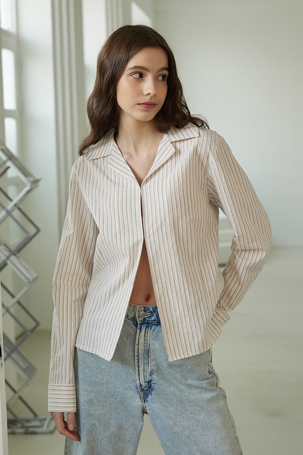 Le Soleil Matinee - 셔츠 - Stripe Open Collar Hook Shirts [BEIGE]