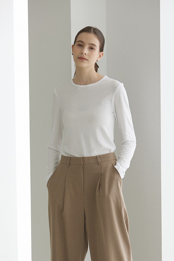 Le Soleil Matinee - 긴소매 티셔츠 - Slim Tencel Span Long Sleeve T-Shirts [OFF WHITE]