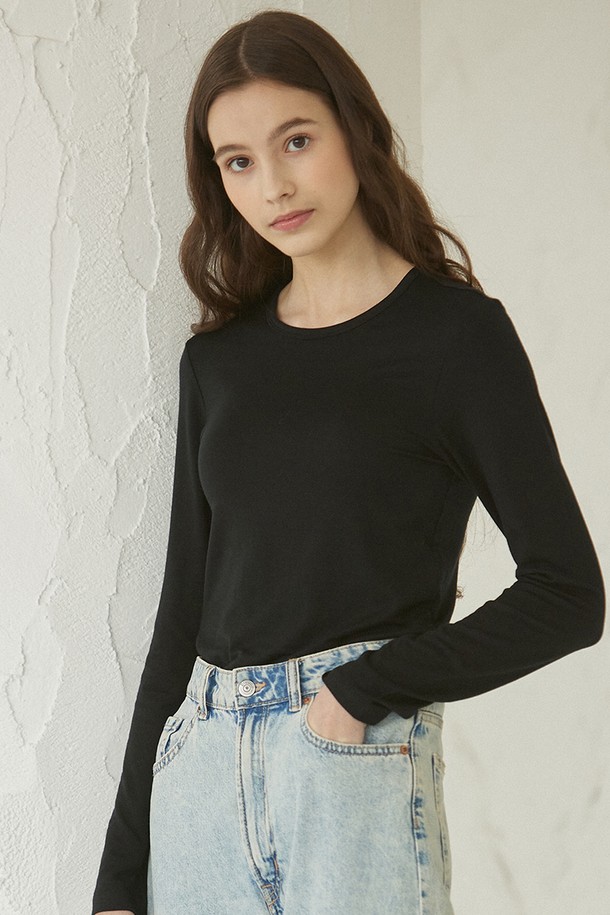 Le Soleil Matinee - 긴소매 티셔츠 - Slim Tencel Span Long Sleeve T-Shirts [BLACK]