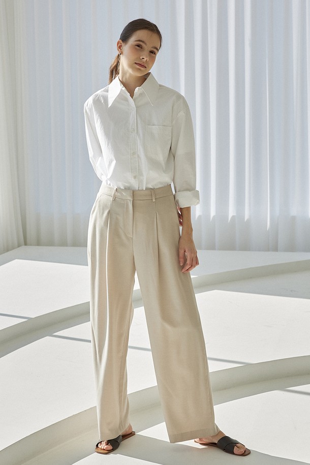 Le Soleil Matinee - 롱/미디팬츠 - Classic One Tuck Wide Span Slacks [GREIGE]