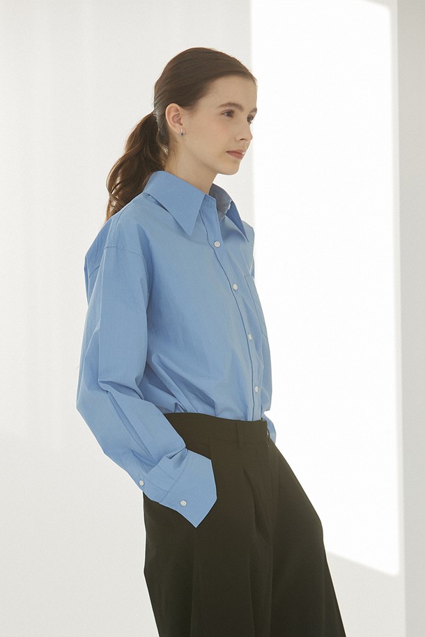 Le Soleil Matinee - 셔츠 - Cotton Wide Collar Semi Over Shirts [SKY BLUE]