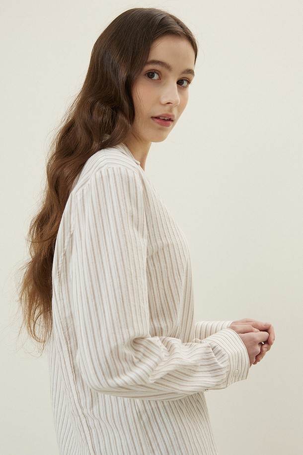 Le Soleil Matinee - 셔츠 - Stripe Open Collar Hook Shirts [BEIGE]