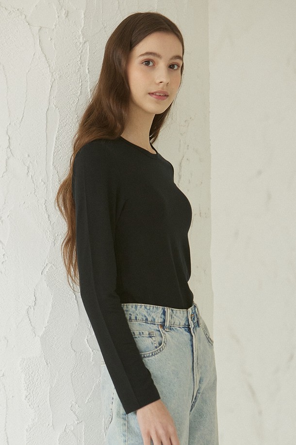 Le Soleil Matinee - 긴소매 티셔츠 - Slim Tencel Span Long Sleeve T-Shirts [BLACK]