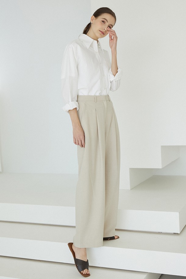 Le Soleil Matinee - 롱/미디팬츠 - Classic One Tuck Wide Span Slacks [GREIGE]