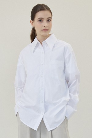 Cotton Wide Collar Semi Over Shirts [OFF WHITE]